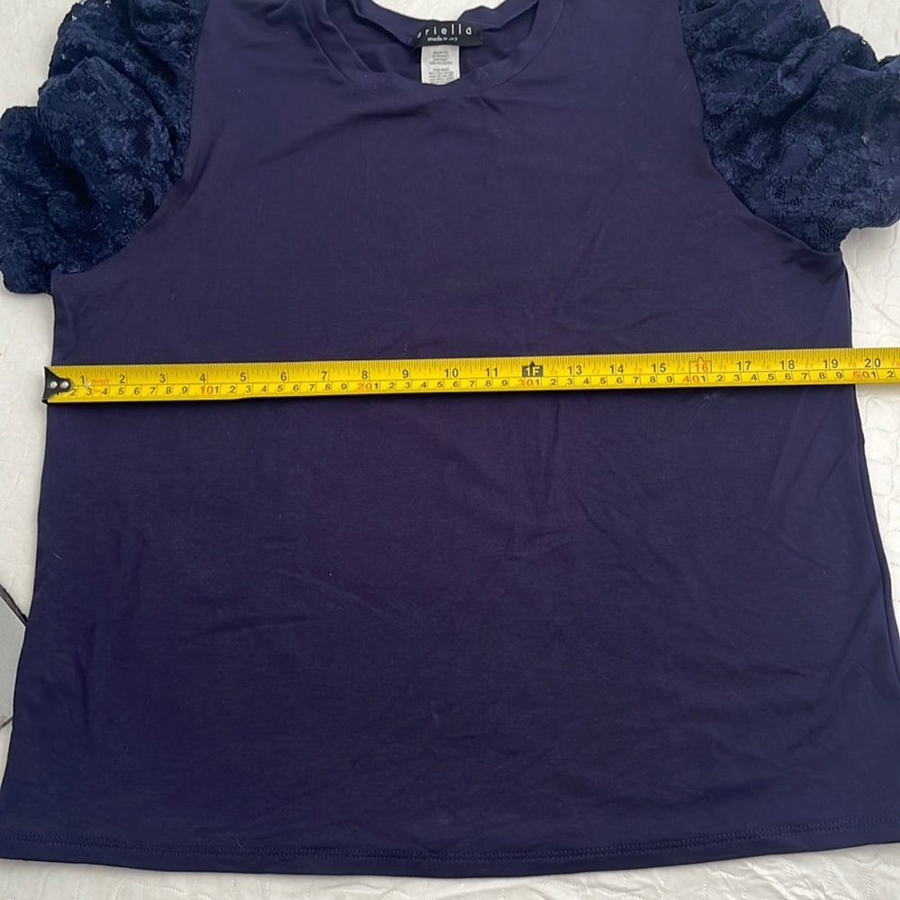 Ariella navy crew neck top with lace sleeves L - Picture 6 of 8